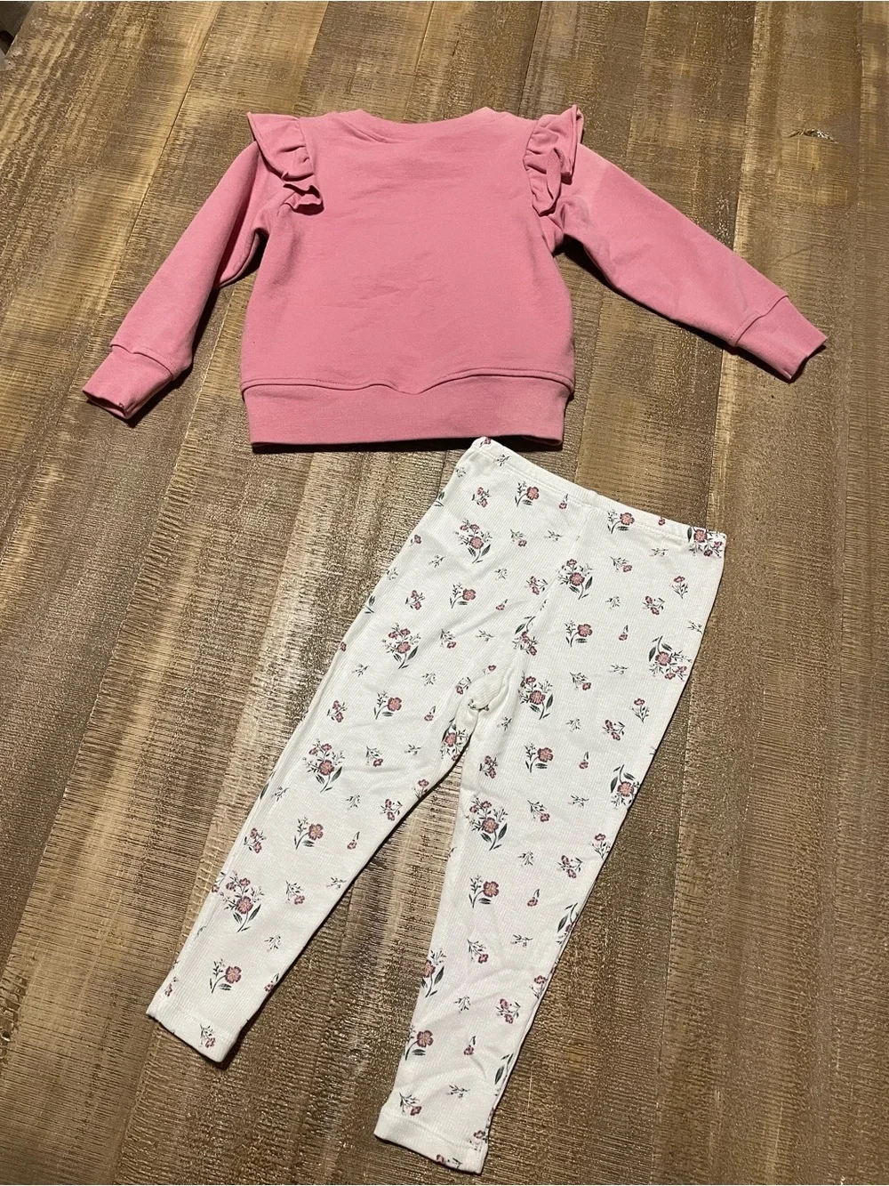Angel Dear Blush Pink Ruffle Sweatshirt & Floral Leggings Set NEW